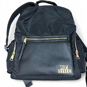 Steve Madden Black Nylon Backpack Gold Hardware Laptop Bag